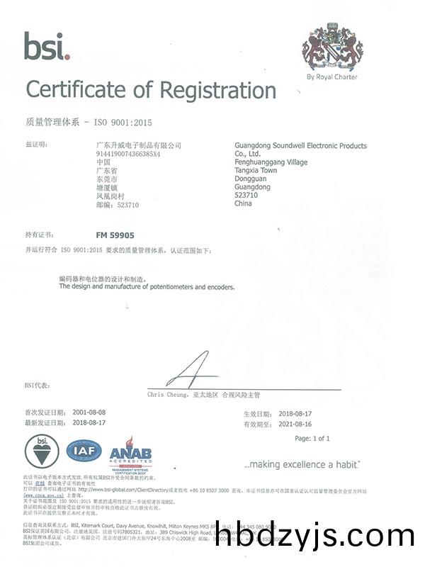 Shengwei Electronics by ISO 9001:2015 quality management system