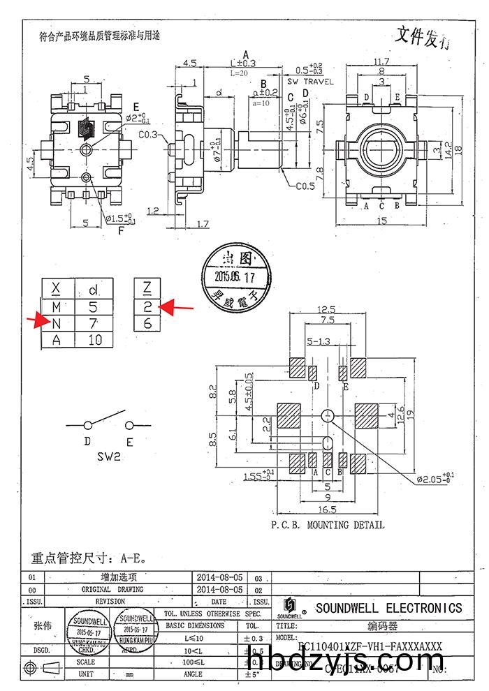  EC11貼片(pian)編(bian)碼(ma)器(qi)開(kai)關(guan)槼格(ge)書(shu)
