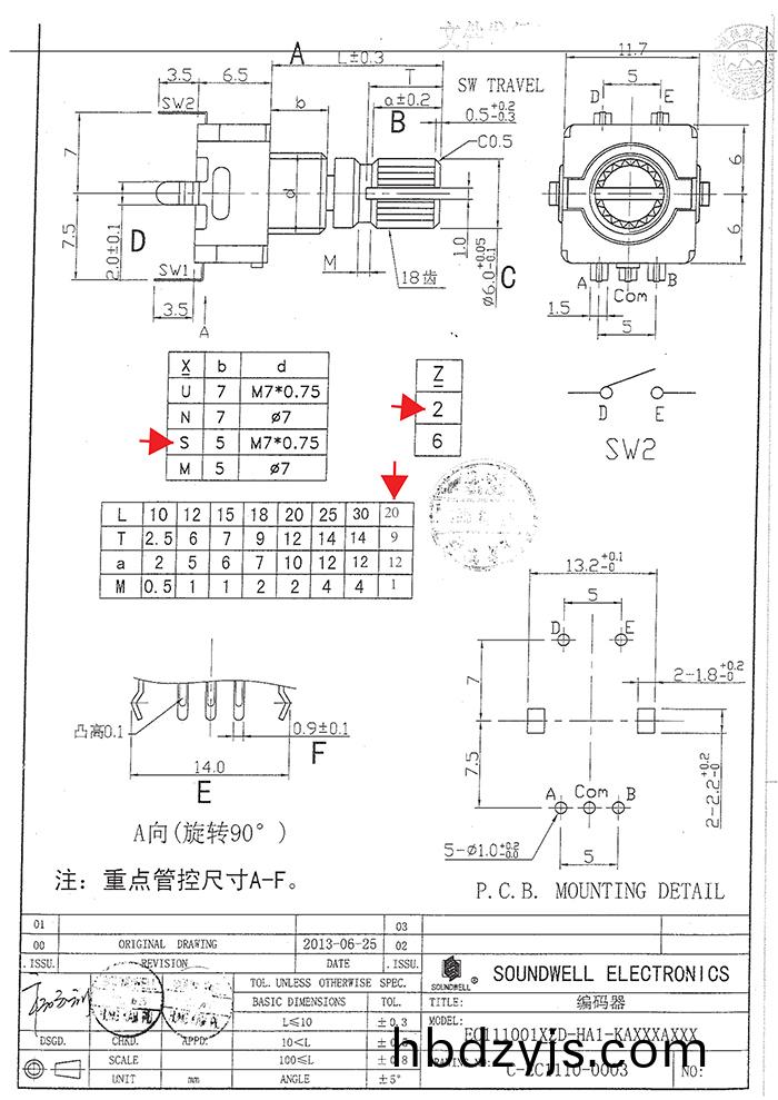 EC11帶開(kai)關(guan)編碼(ma)器(qi)槼(gui)格(ge)書(shu)