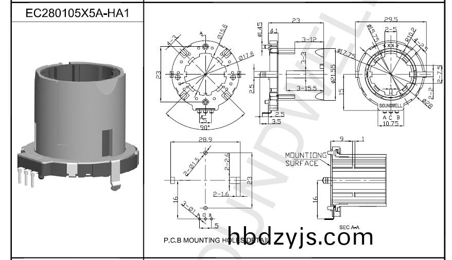 EC28中(zhong)空(kong)型(xing)編碼器尺寸(cun)圖(tu)