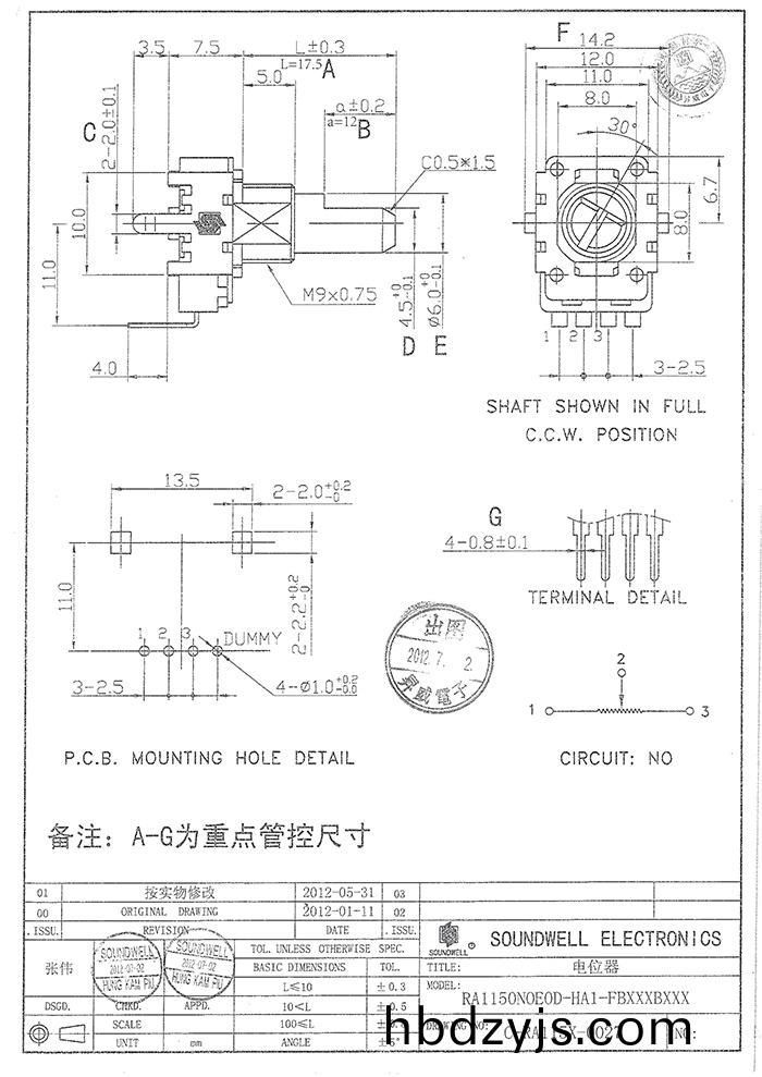 RA11單(dan)聯電位器(qi)槼格書