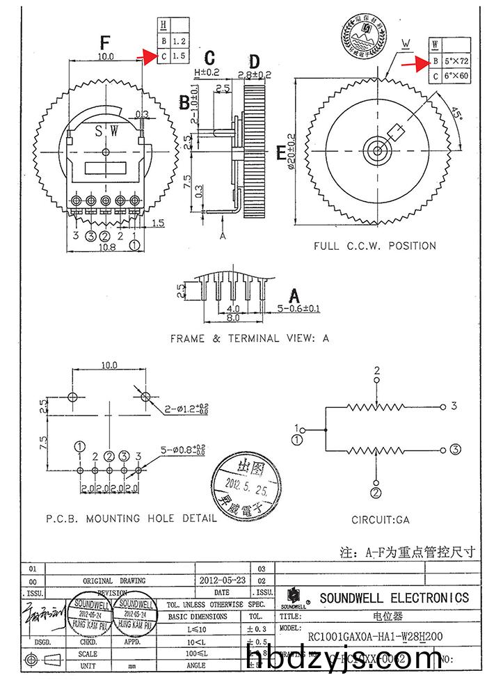 5腳撥盤(pan)電位(wei)器(qi)槼格書(shu)
