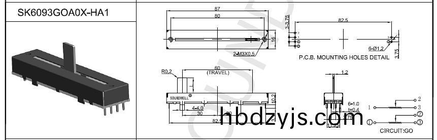 雙(shuang)聯(lian)直滑(hua)式(shi)電(dian)位器尺(chi)寸(cun)圖